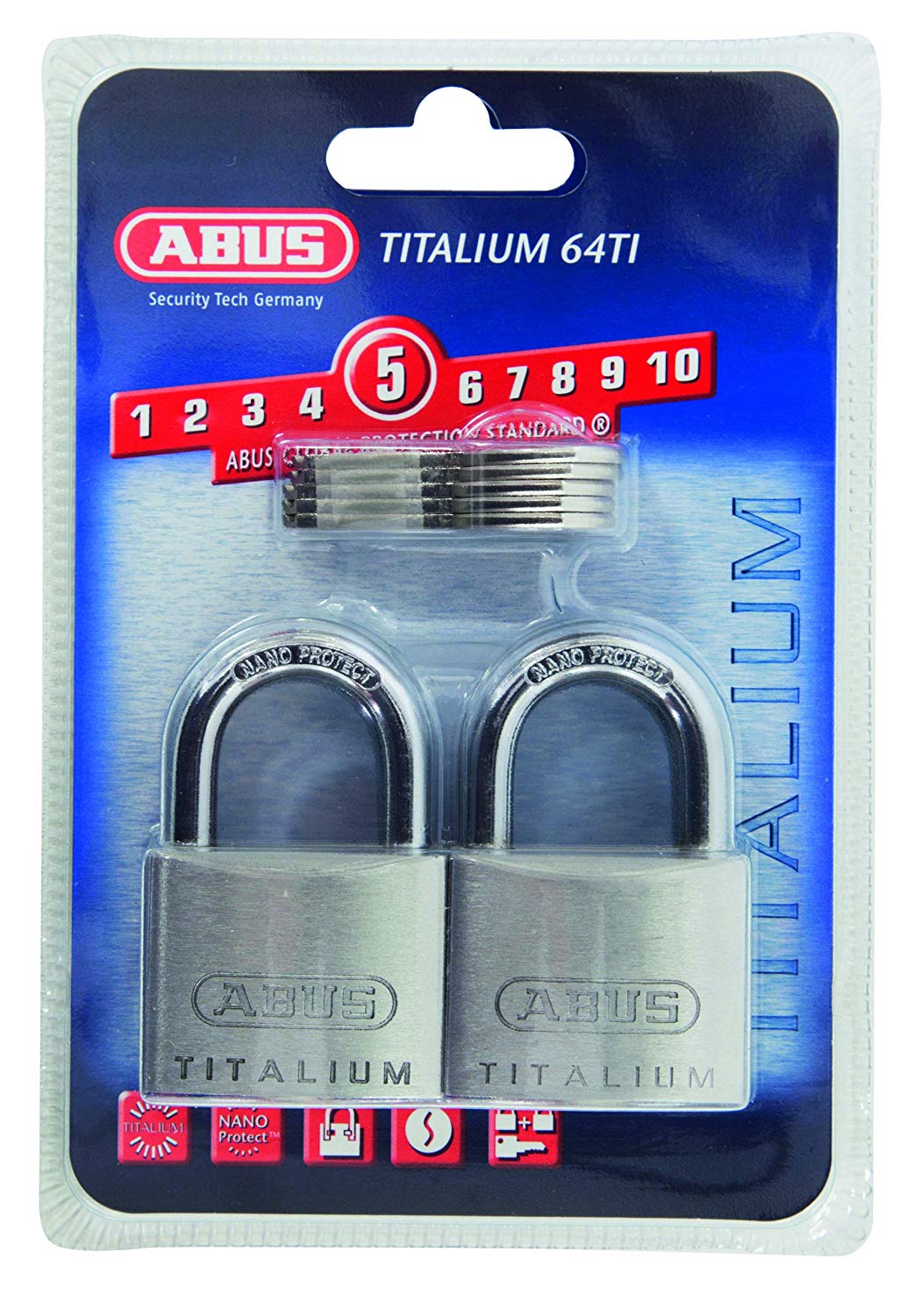 ABUS Titalium 64TI/40 Padlock, Set of 4, keyed Alike, Basement Lock with Lock Body Made of Special Aluminium