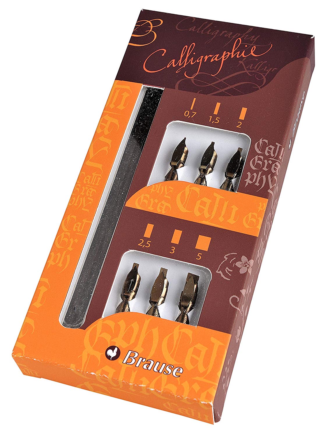 Brause 141B - A calligraphy set including 6 Bandzug nibs (0.7 mm, 1.5 mm, 2 mm, 2.5 mm, 3 mm and 5 mm) - Image 2