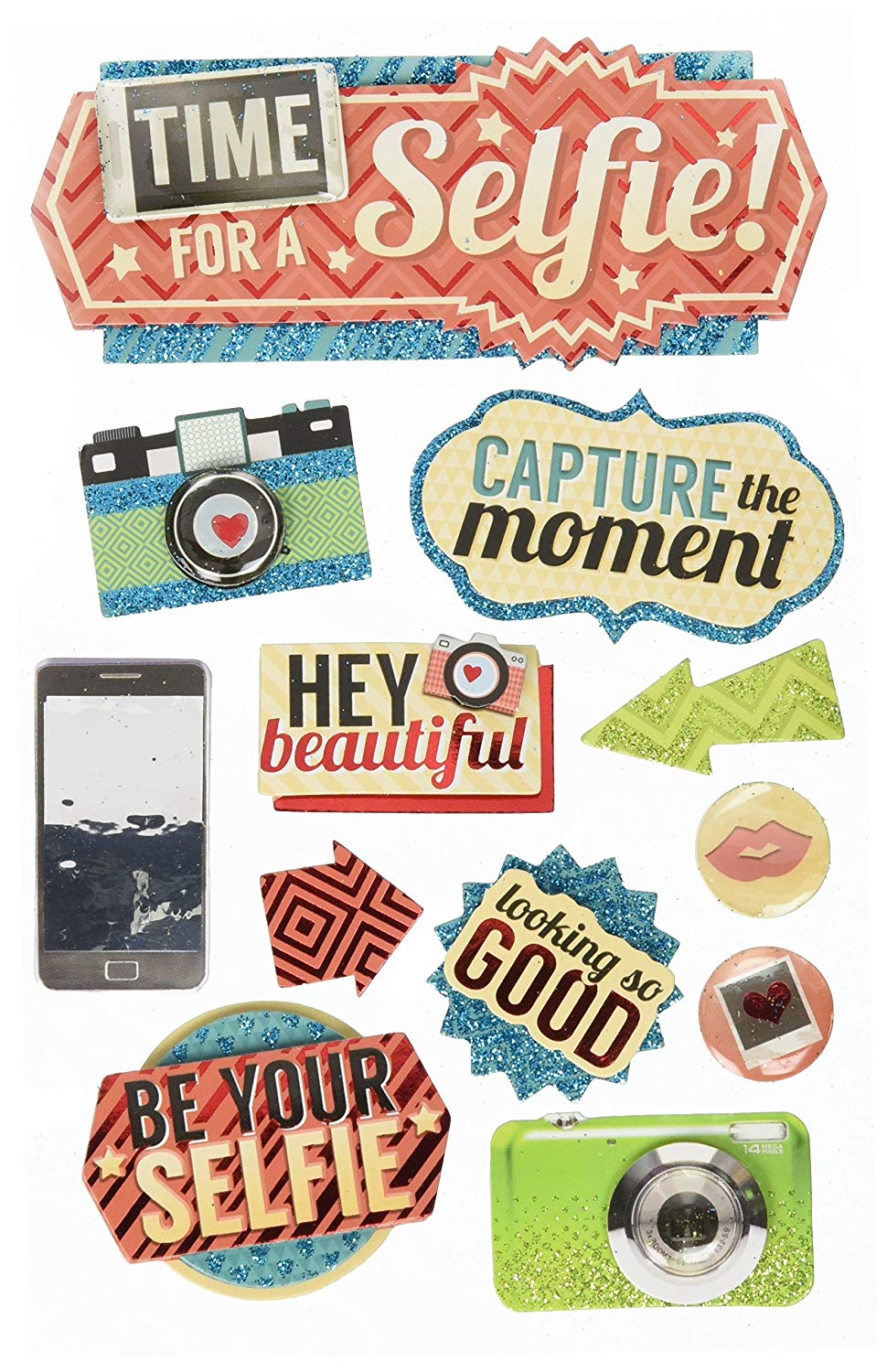 Paper House Productions Time for a Selfie 3D Stickers , Multi-Colour, PHSTDM-0239E, 22.4 x 12 x 0.5 cm, Multicolour
