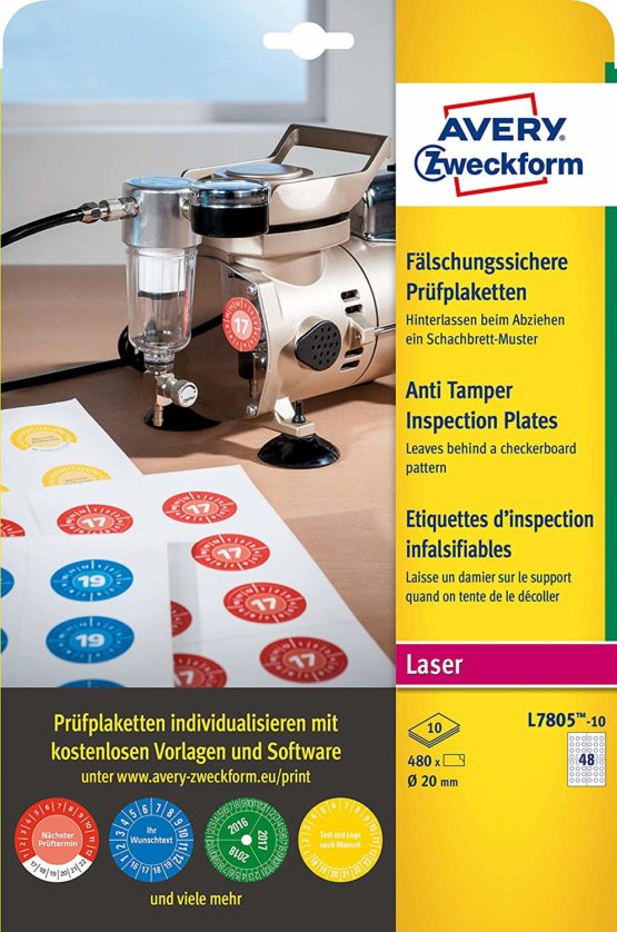 Avery Zweckform Fälschungssichere Test Badges White 20 mm Pack of 480