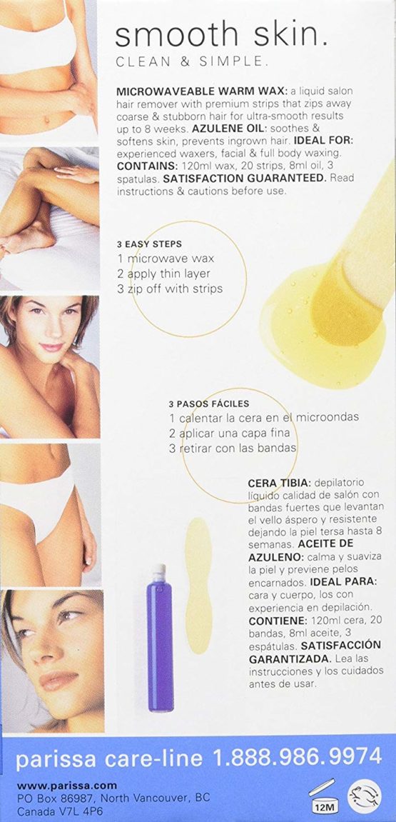 Parissa Warm Wax (Microwaveable), Hair Removal Waxing Kit Professional Strength for Body Waxing, 4 fl oz (120ml) Wax, 3 Spatulas, 20 Strips & 8ml Azulene Oil - Image 3