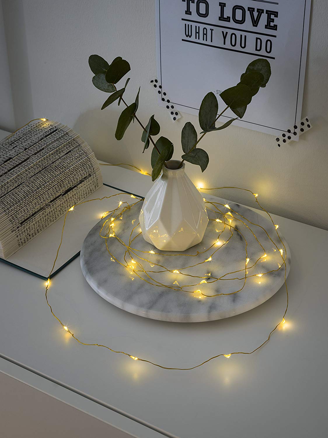 Konstsmide LED Naked Wire/Pin Wire Micro Lights Battery Fairy Lights/Indoor Use (IP20)/ 20 Amber White Diodes LED Lights/ 6 Hour Timer Function/ 3AA Batteries (Excl.)/ Gold Wire String Lights - Image 3