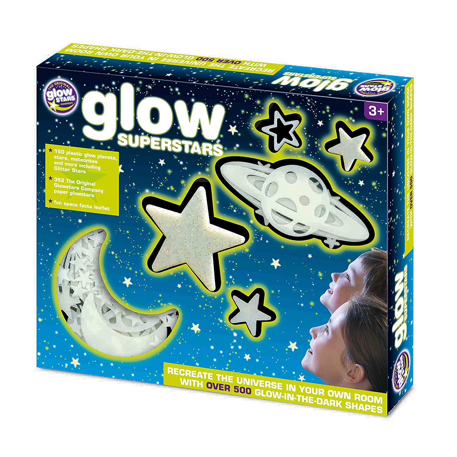 The Original Glowstars Company Glow Superstars Bumper Pack – 150 Plastic Glow in the Dark Stars, Planets