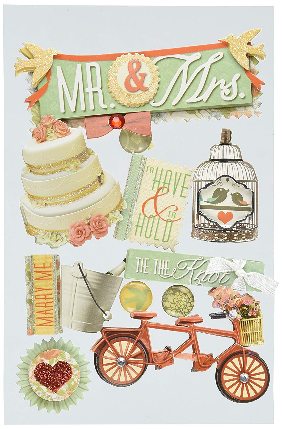 Paper House Productions Mr. and Mrs. 3D Stickers , Multi-Colour, PHSTDM-0133E, 22.4 x 12 x 0.5 cm, Multicolour