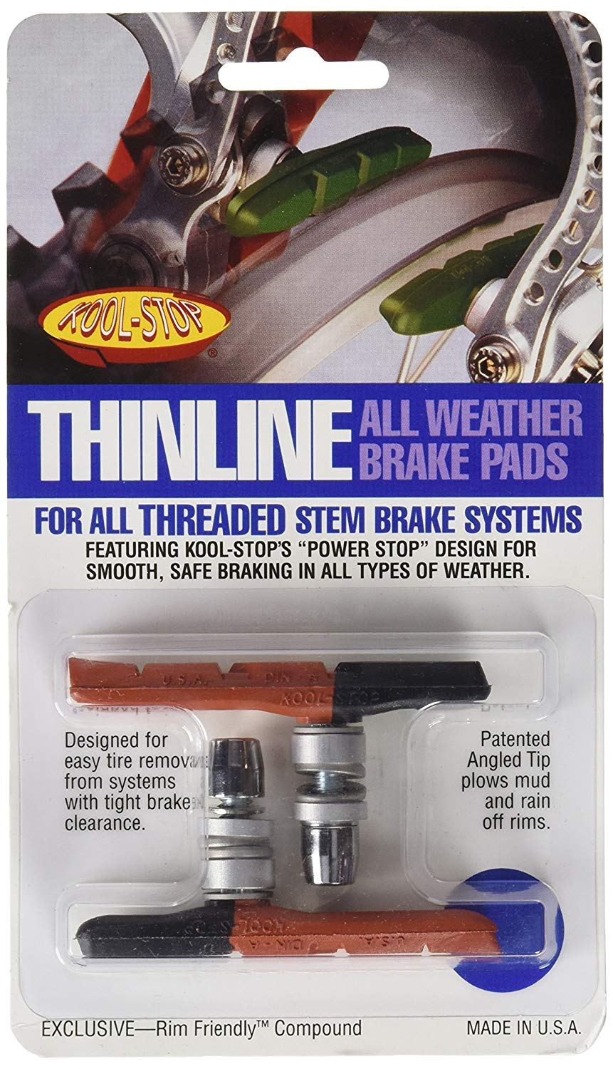 Kool Stop Thinline Threaded Brake Pads MTB black/red, Black / Red