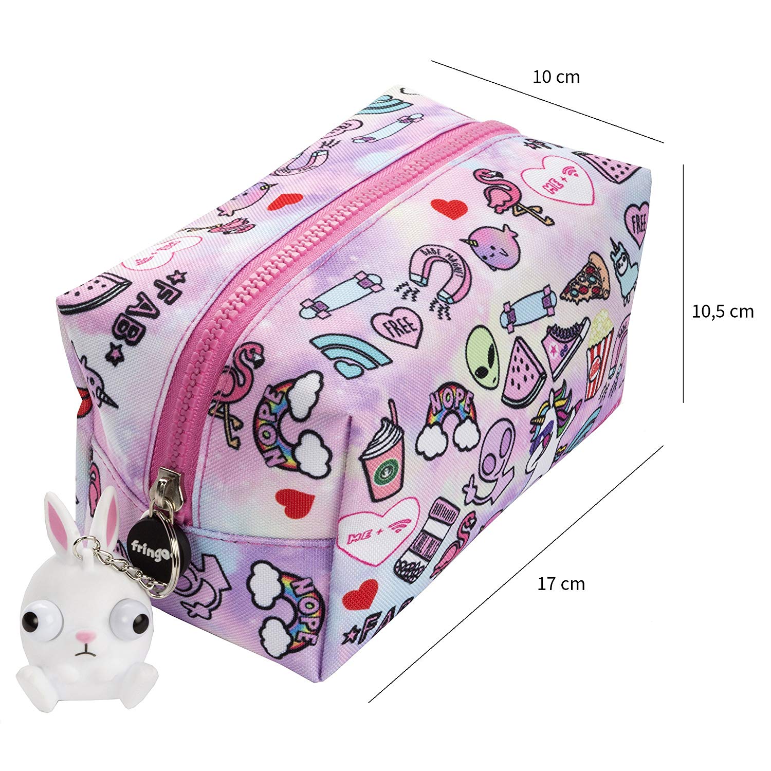 Fringoo® Large Square Pencil Case for Kids Stationery Pouch with Eye Popper Zip Puller (Teen Doodles) - Image 2