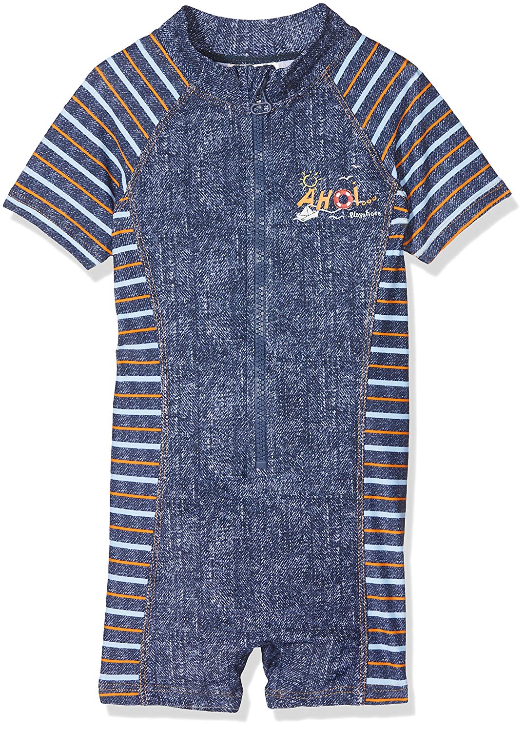 Playshoes Boy's UV Sun Protection All-in-One Swimsuit AHOI Swimsuit, Blue (Jeansblue), 7-8 Years (Manufacturer Size:122/128)