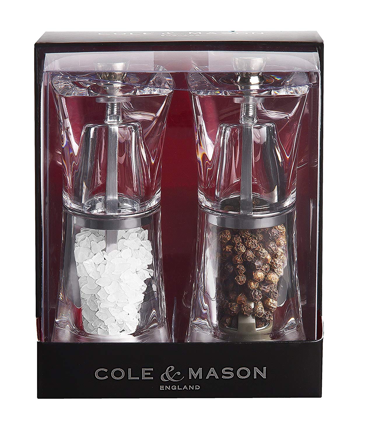 Cole & Mason Crystal Clear Salt and Pepper Mills, Adjustable Grind Precision+, Acrylic, 125mm, Gift Set - Image 2