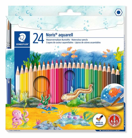 Staedtler 144 10NC24 Noris Club Aquarell Watercolour Pencils Plus Paint Brush, Assorted Colours, Pack of 24