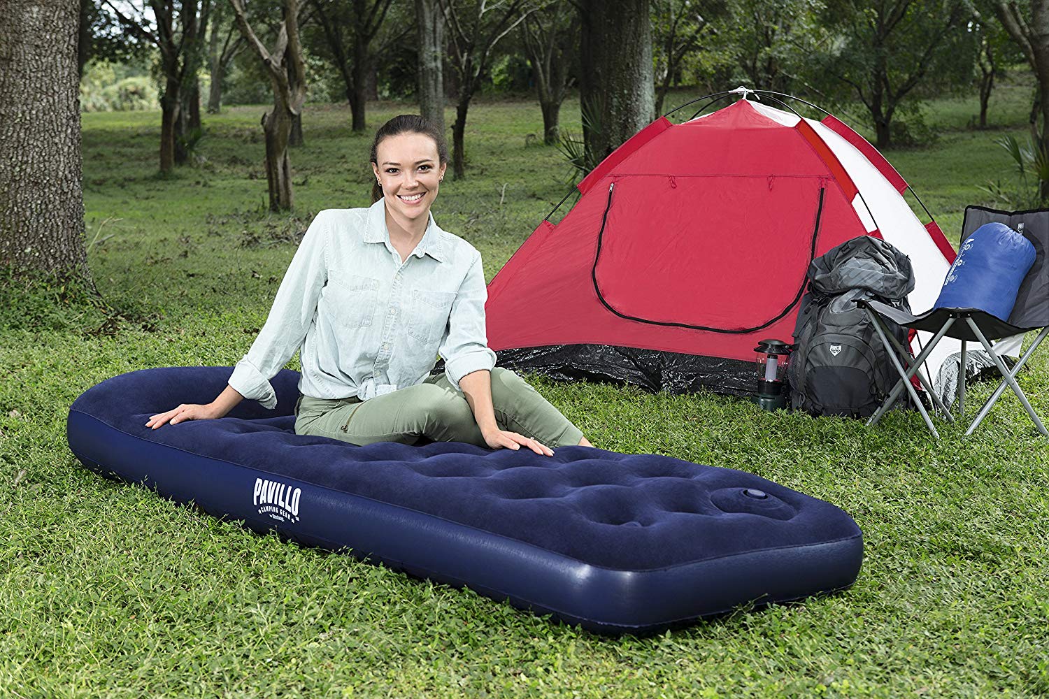 73" x 30" x 11"/1.85m x 76cm x 28cm Air Mattress Jr.Twin Built-in Foot Pump, Blue, Single - Image 2