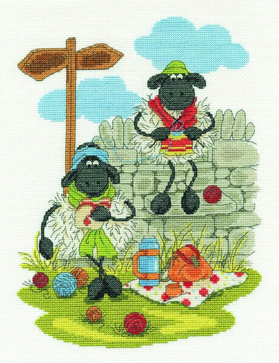 DMC Lunching and Knitting 14 Count Cross Stitch Kit, Multi Colour