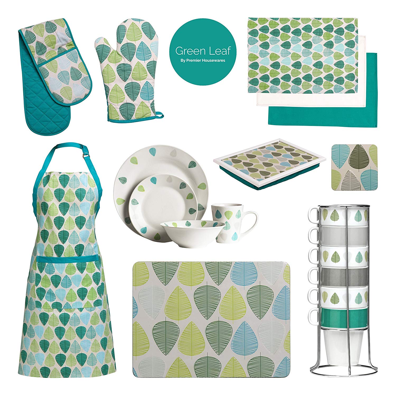 Premier Housewares Leaf Tea Towels - Set of 3, Green - Image 4