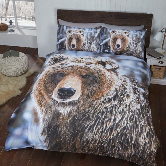 Rapport Home King Quilt Duvet Cover and 2 Pillowcase Bed Set Snowy Cute Animal, Polyester-Cotton, Multi-Colour