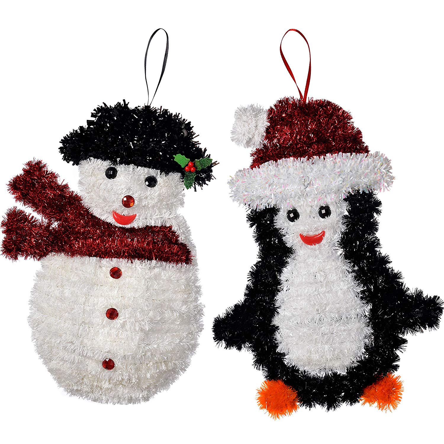 WeRChristmas Snowman and Penguin Tinsel Hanging Wall Christmas