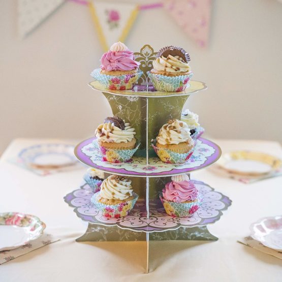 Talking Tables Tea Party Decorations Floral Cake Stand | Truly Scrumptious | Great For Birthday Party, Baby Shower, Wedding And Anniversary | Paper, 3-Tier Pink, Blue, Yellow - Image 4