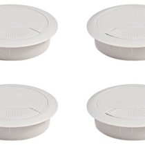 Emuca - Ø80mm round grommet from grey plastic, desk cable grommet to build in table/desk/worktop, Set of 4