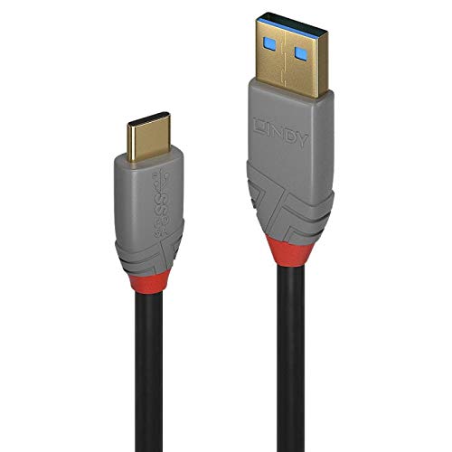 Lindy 0.5m USB C to USB A 3.2 Gen 2 Cable, 10Gbps, 100W 5A, PD, Fast Charging Data Cord for USB C External SSD, MacBook Pro