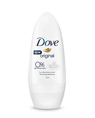 Dove 0% Roll On 48h Original Aluminium and Alcohol Free Deodorant for Women with 1/4 Moisturizing Cream, 6 x 50 ml