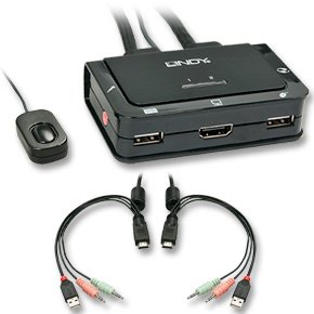Lindy Compact 2 Port KVM Switch - HDMI, USB 2.0 & Audio, Black, HDMI KVM Switch Compact USB 2.0 Audio 2 Port