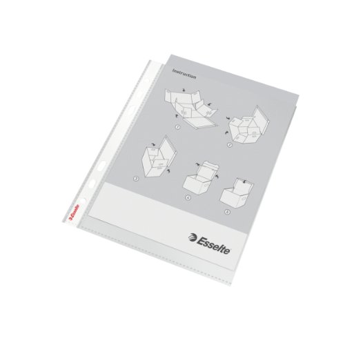 Esselte Plastic Punched Pocket A4, Clear Gloss Finish, Top Open, 43 Micron Polypropylene, Pack of 100, 13089