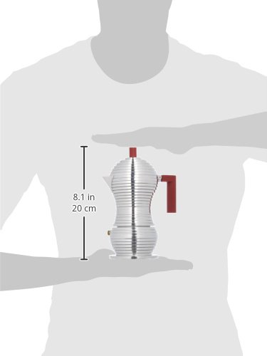Alessi Cast Aluminum Pulcina Espresso Coffee Maker with Handle and Knob in PA, Red, 3 Cups - Image 4