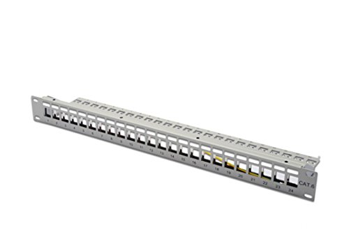 DIGITUS RAL 7035 Patch Panel Housing 1HE for Keystone Module 24-Port / 48.3 cm / 19 Inch for RJ45 and LWL Modules Grey