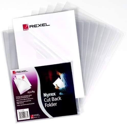 Rexel Nyrex Premium A4 Document Folder, Clear Embossed, 100mic, Cut Back, L-Folder, Pack of 25, 12121, 25 Pack