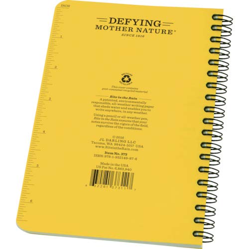 Rite In The Rain 373L Waterproof Paper Side Spiral Notepad Yellow Polydura Cover 64 Pages 12 Sheets Imperial and Metric Rulers - Image 4