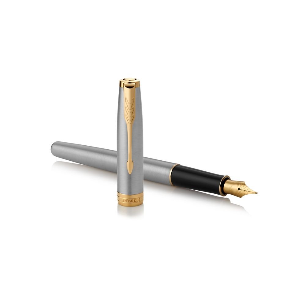 Parker Sonnet Fountain Pen, Stainless Steel with Gold Trim, Fine Nib