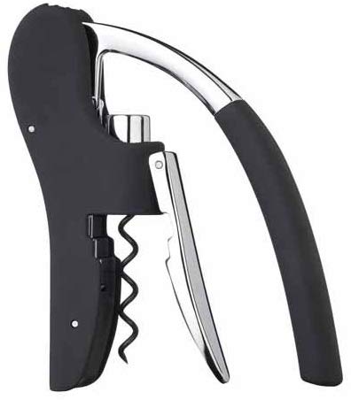 BarCraft Deluxe Corkscrew, Wine Bottle Opener with Built-in Foil Cutter, Black & Chrome, Silver