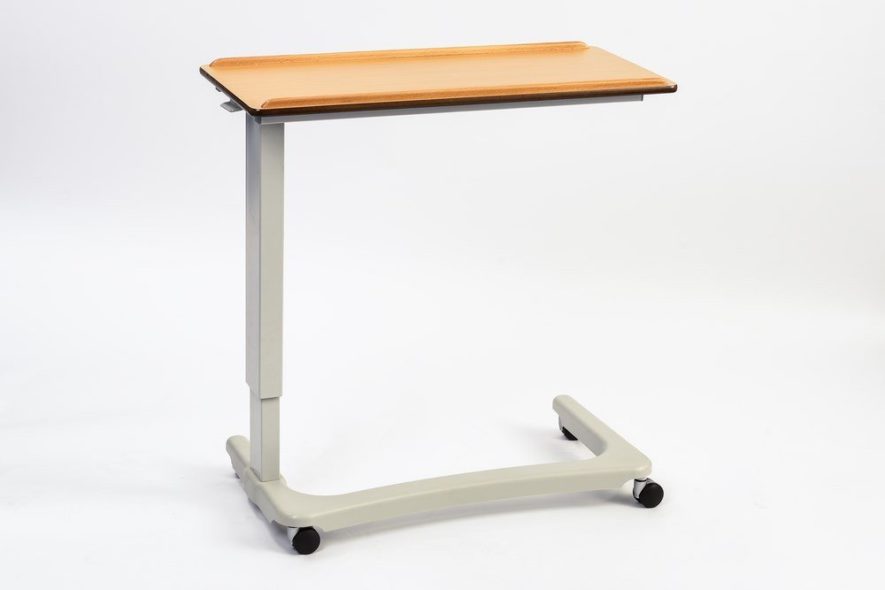 NRS Healthcare EasyLift Overbed / Over Chair Table Beech N43565 Height Adjustable Curved