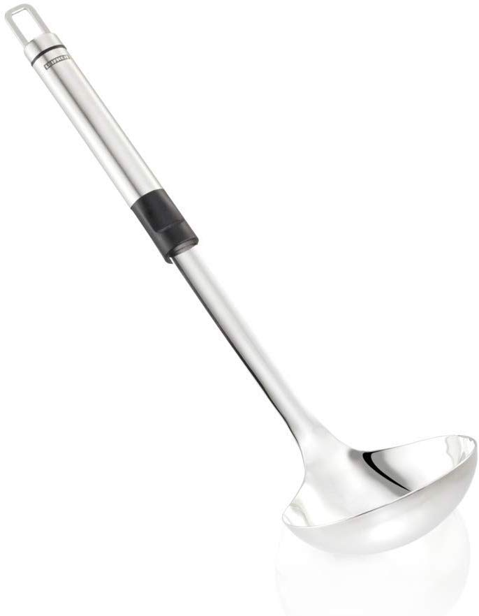 Leifheit Large Ladle Stainless Steel, Ideal for a Punch Bowl ladle or Soup Ladle in Silver/Black and Dishwasher Safe