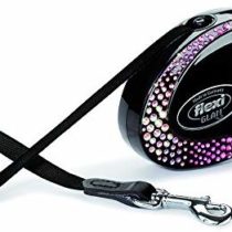 flexi Glam Composition Retractable Tape Lead with Swarovski Crystals, 12 Kg/ 3 m, Small, Black