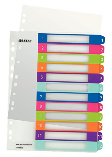 Leitz 12440000 A4 WOW 1-12 Index, PC-Printable, Extra Wide, Heavy Duty Plastic, White/Multicolour, Multicoloured, 1-12 Tabs - Image 3