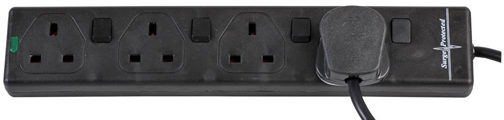 pro elec 5 m Switched Surge Protected Extension Lead - Black PL15344, 5 Metre