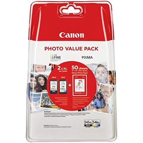 Canon Genuine Ink Cartridges PG-545XL/CL-546 XL + Photo Paper Value Pack for Selected T TR, IP, MX and MG Series
