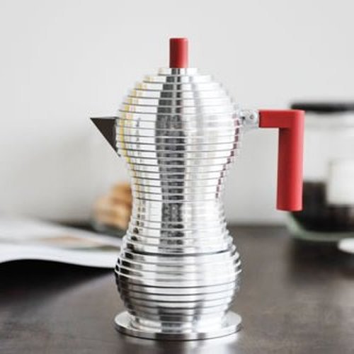 Alessi Cast Aluminum Pulcina Espresso Coffee Maker with Handle and Knob in PA, Red, 3 Cups - Image 3