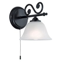 EGLO Murcia 1 Bulb Wall Light Vintage Rustic Interior Wall Light Steel Alabaster Glass Living Room Lamp Hallway Lamp Black White Lamp with Pull Switch E14 Socket