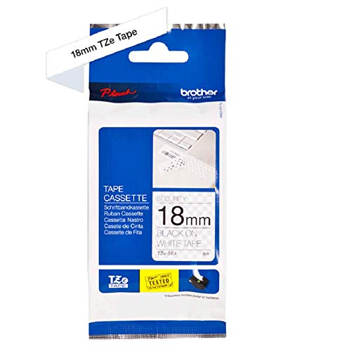 Brother TZe-SE4 Labelling Tape Cassette, Black on White, 18mm (W) x 8M (L), Security, Brother Genuine Supplies
