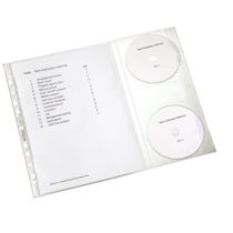 Leitz Punched Plastic Pocket A4 with 2 CD Note, Clear Matt Finish, 130 Micron Polypropylene, Copysafe, Pack of 5, 47613003