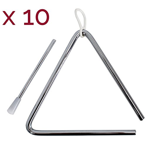 A-Star Traditional Metal Musical Triangle - 15cm/8inch with Metal Beater - Pack of 10, Silver, 10 Pack