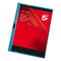 5 Star Office Clip Folder 6mm Spine for 60 Sheets A4 Blue [Pack 25