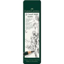 Faber-Castell 5 Piece Quality Castell 9000 Jumbo Graphite Pencils in a Tin, Including HB, 2B, 4B, 6B and 8B