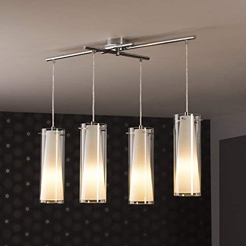 EGLO Pinto pendant lamp 4-flame pendant lamp material: steel colour: chrome glass: clear opal matt white socket: E27 - Image 3