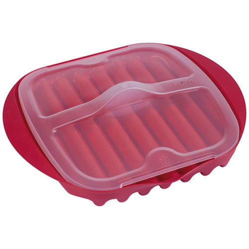 Lékué Microwave Bacon Cooker with Lid, Red, 15 x 15 x 4 cm