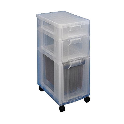 Really Useful Plastic Storage Box Storage Tower 1x7 Litre + 1x12 Litre + 1x25 Litre Clear Frame with Drawers