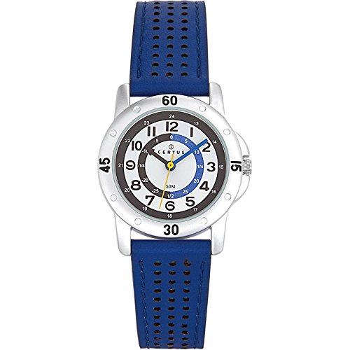Certus 647495 Unisex Watch, Analogue Quartz, White Dial, Blue Leather Strap, White/Blue