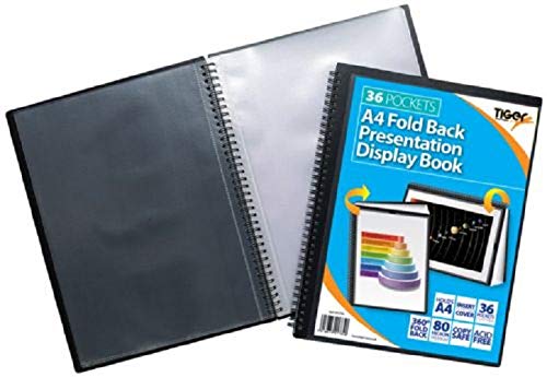 Tiger 36 A4 Pocket Fold Back Display Book - Black, 36 Pages (48 Views) x1