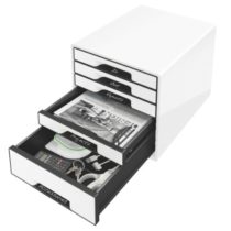 Leitz 5 A4 Drawer Cabinet with Marker Pen and Transparent Tray, Organiser, Wow Range, White/Black
