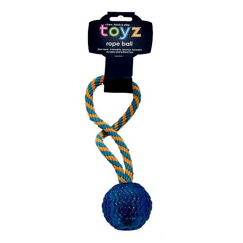 Petface Toyz Rope Ball Chew and Tug Dog Toy (Pack of 1 - Colour May Vary), Multicolour